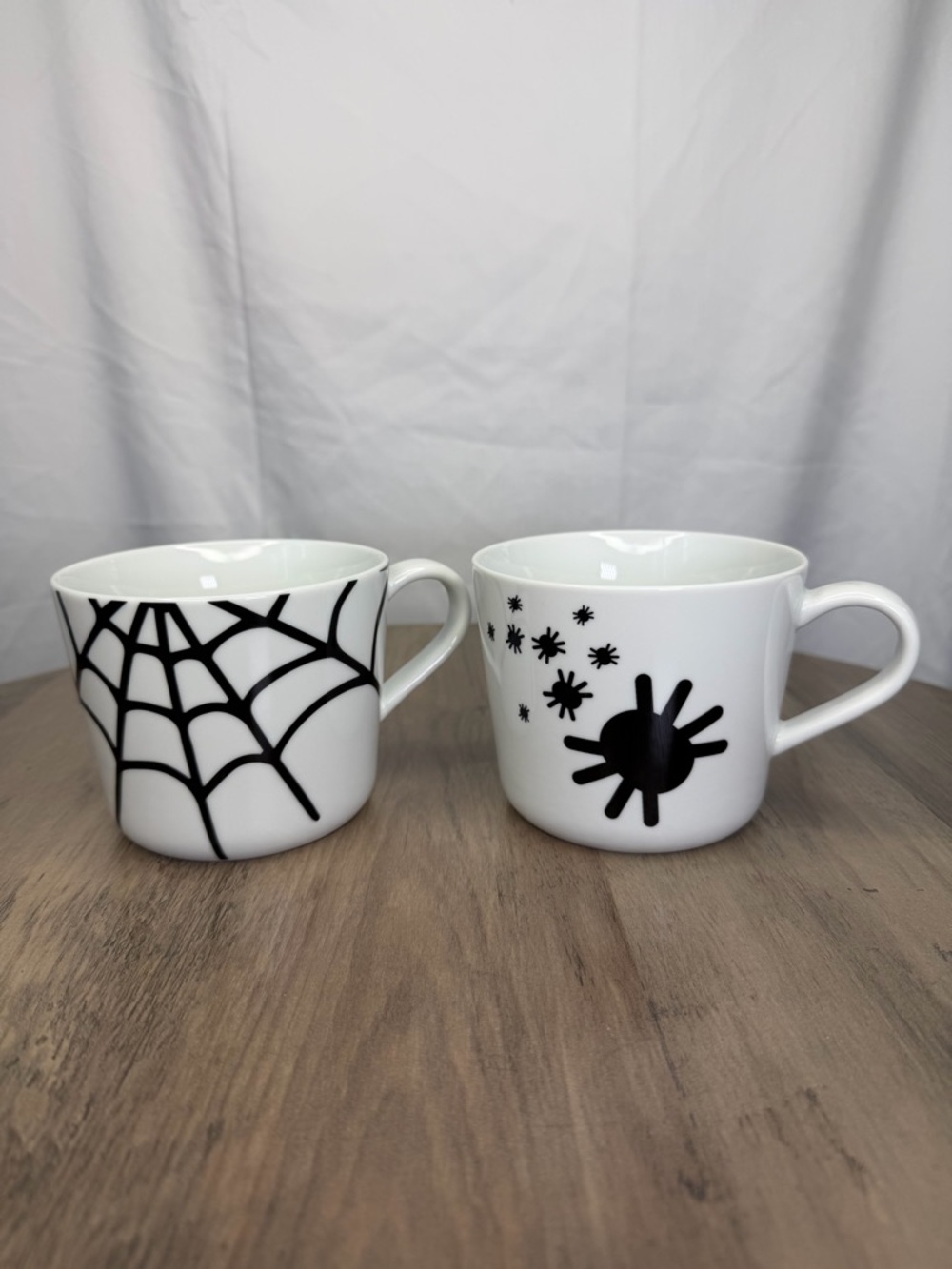 IKEA Ceramic Spider Web & Spider Design White & Black Halloween Coffee Mug Set